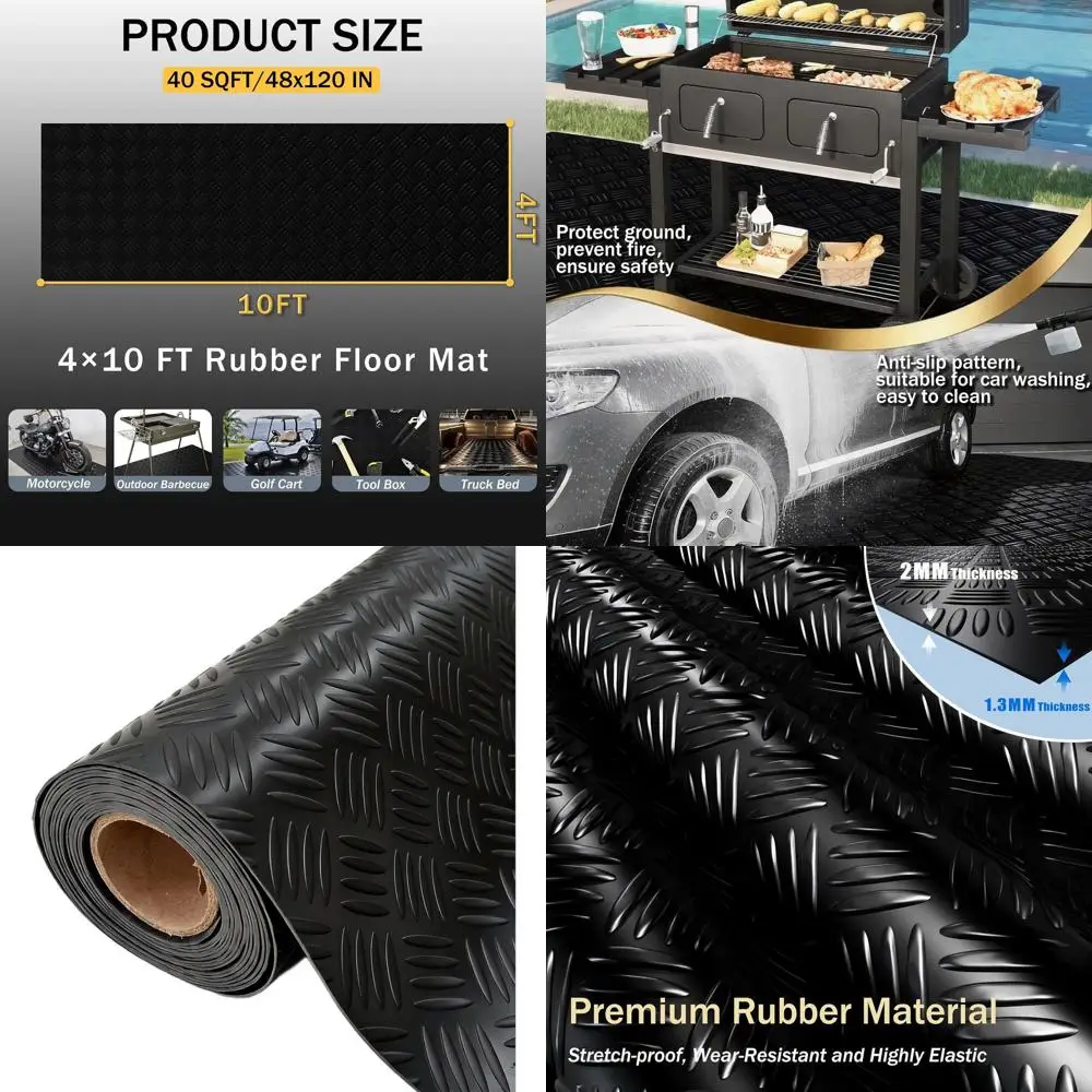 

Thickened 2mm Ribbed PVC Diamond Garage Floor Mat with 20 Tapes, Ideal for Cars, Motorcycles, Golf Carts, and Trailers, Black
