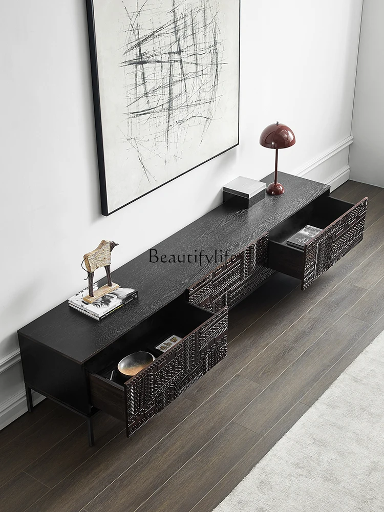 

Nordic Retro Chic Style Solid Wood TV Cabinet Mid-Ancient Industrial Style Teak TV Stand