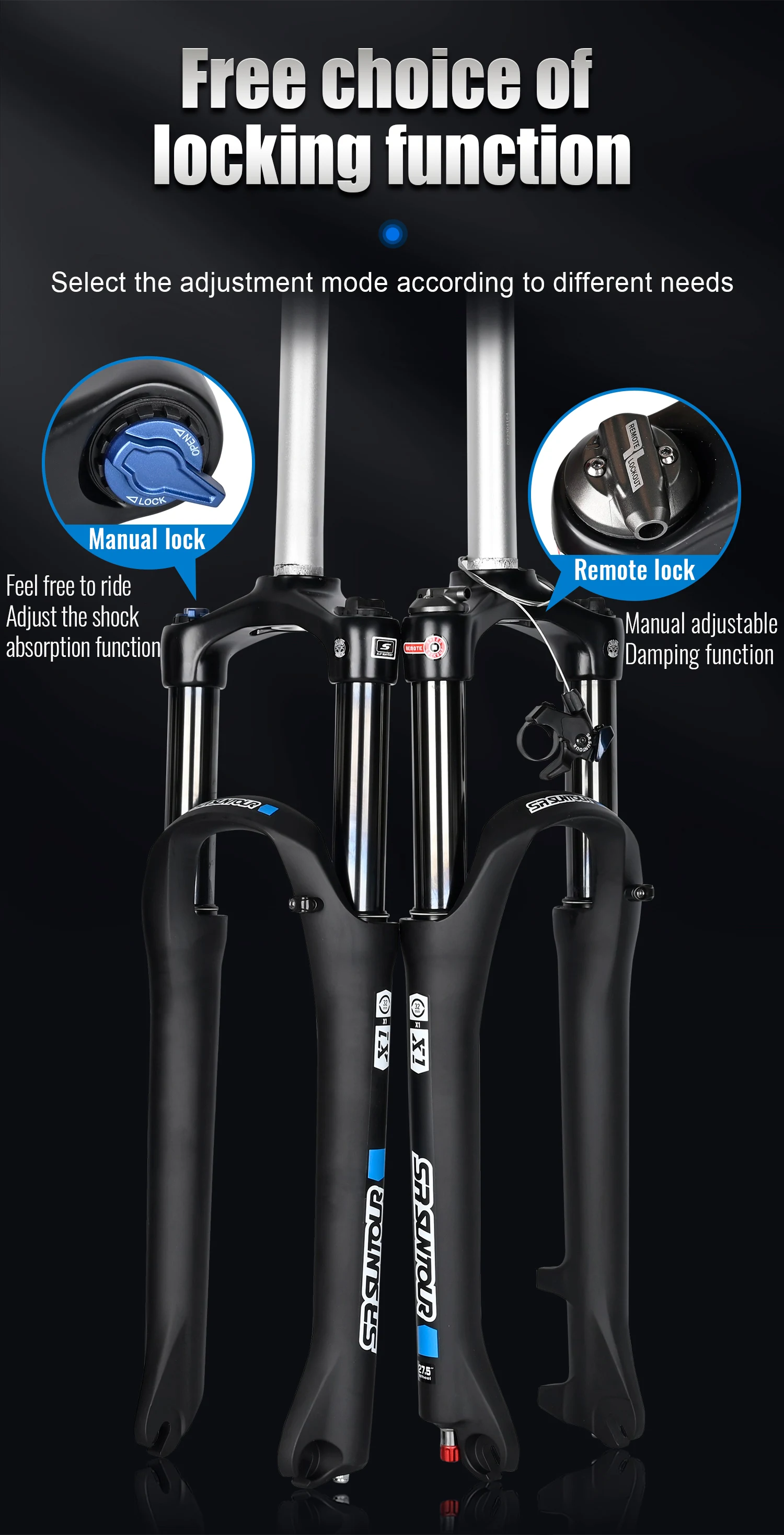 SR SUNTOUR X1 Bicycle Forks Air Suspension Fork 120mm Travel QR 100x9MM BOOST 110x15MM 27.5 29 Mountain Bike Air Fork