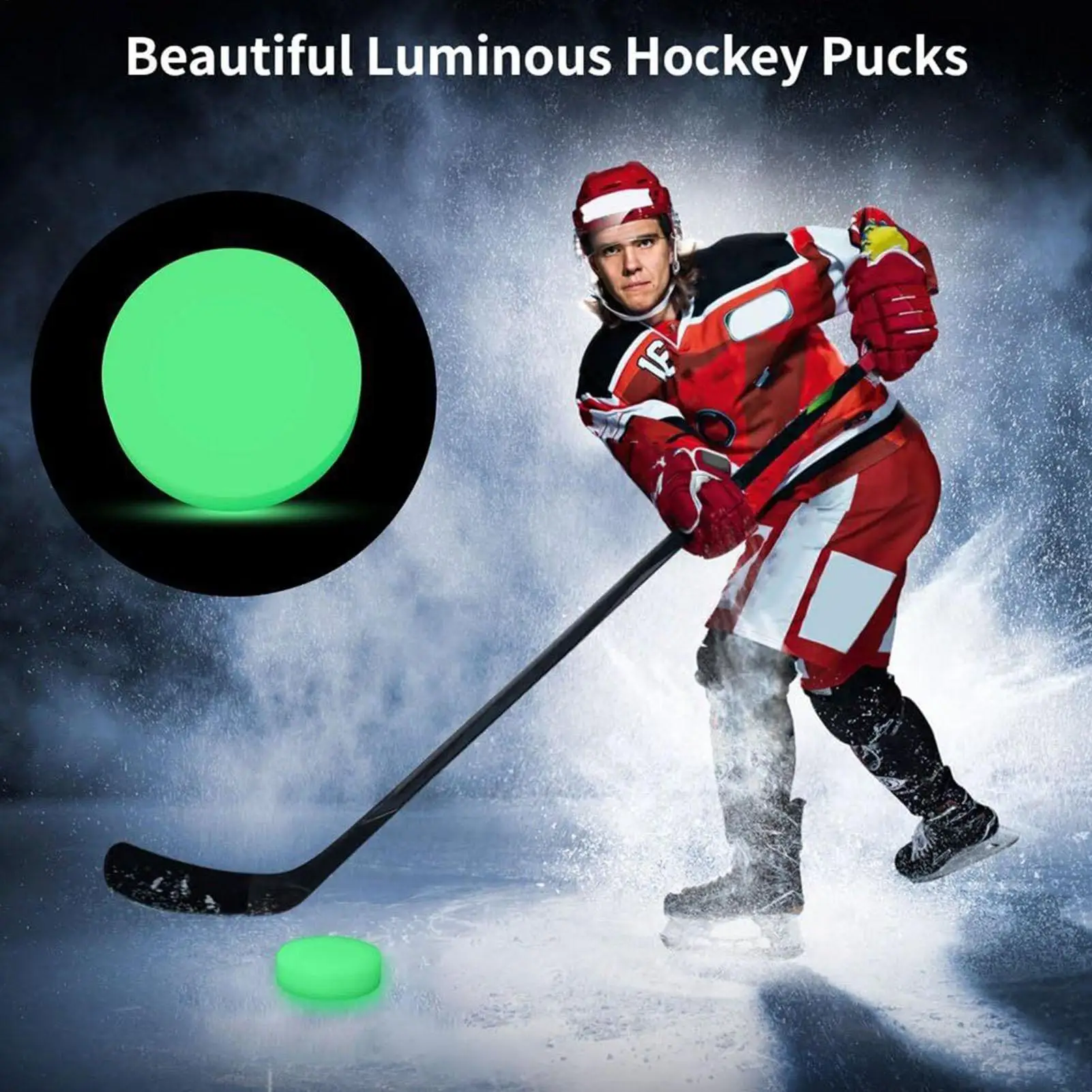 Discos de hockey sobre hielo luminosos verdes, pelotas de dodgeball deportivas, pelotas de hockey callejero que brillan en la oscuridad, discos de fiesta, discos de hockey verdes para el suelo, pelotas deportivas.