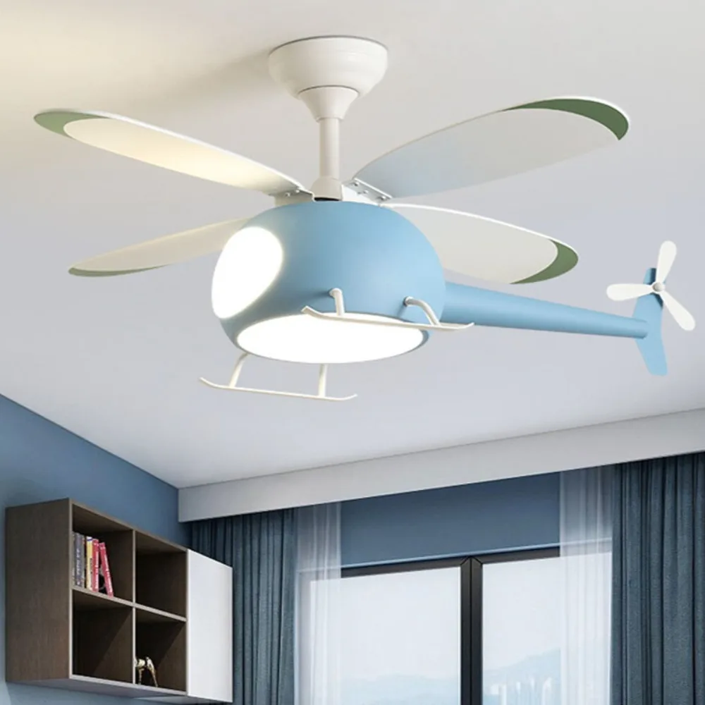 Fan lamp bedroom boys and girls ceiling fan lamp simple cartoon airplane intelligent fan lamp home pendant light