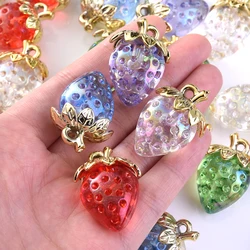 10Pcs 23x32mm Transparent Acrylic Charm Pendant Colorful Strawberry Pendant For Handmade Earrings Necklace DIY Jewelry Making
