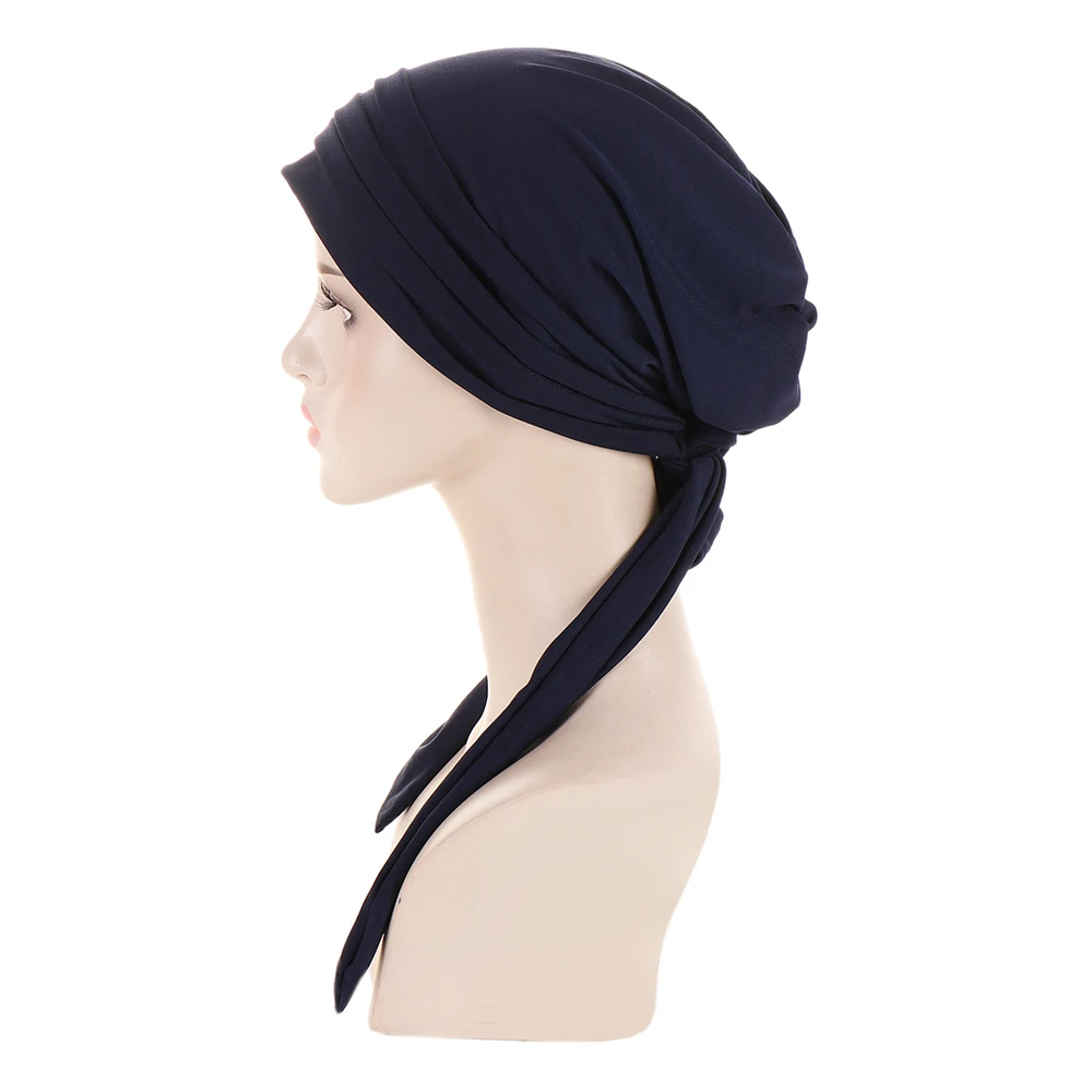 Women Pre-Tied Headscarf Muslim Inner Hijab Hat Female Turban Cancer Chemo Cap Hair Loss Cover Headwrap Headwear Stretch Bandana