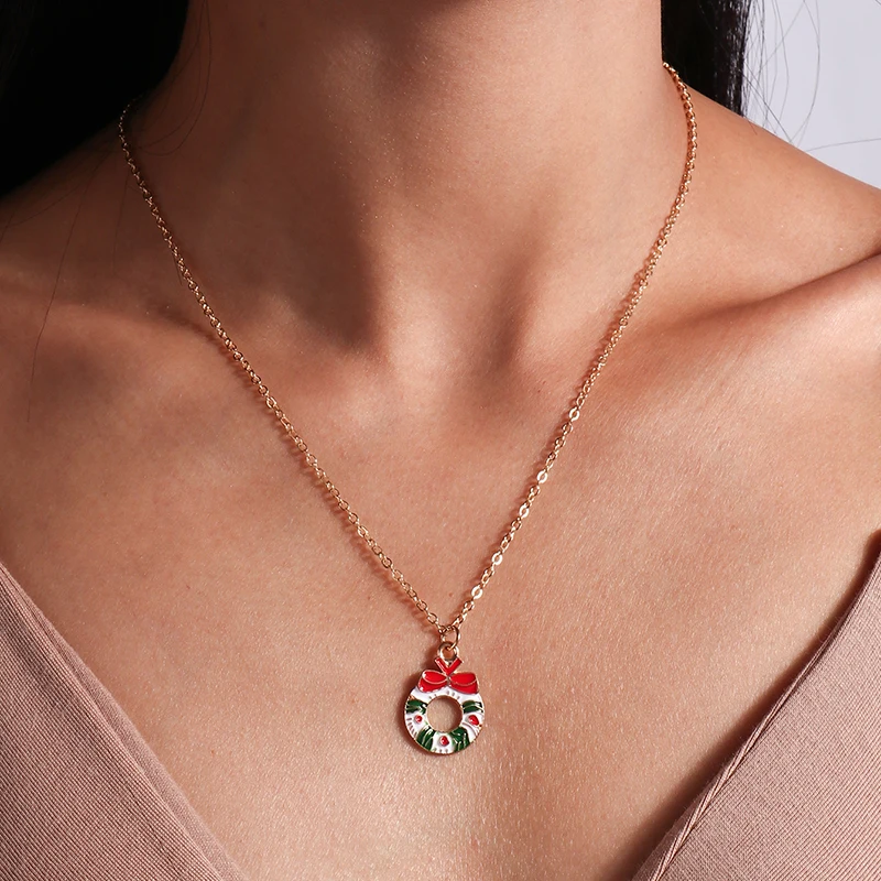 Aihua 3pcs4pcs Weihnachten Halsketten Emaille Weihnachtsbaum Glocke Santa Schneeflocke Halskette Anhänger für Frauen Geschenke Trendy Schmuck Set – Detail 5