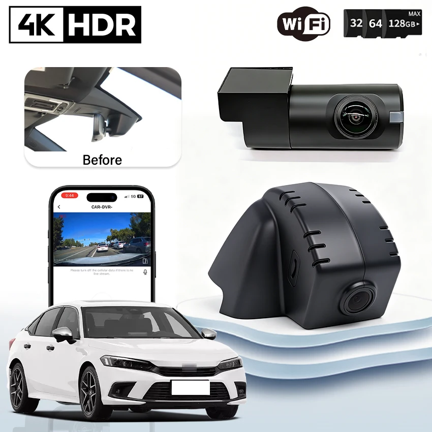 

Plug and play HD 4K 2160P WIFI Camera Night Vision Car Dvr Dash Cam Video Recorder For Honda Civic 2022 2023 2024 2025 2026