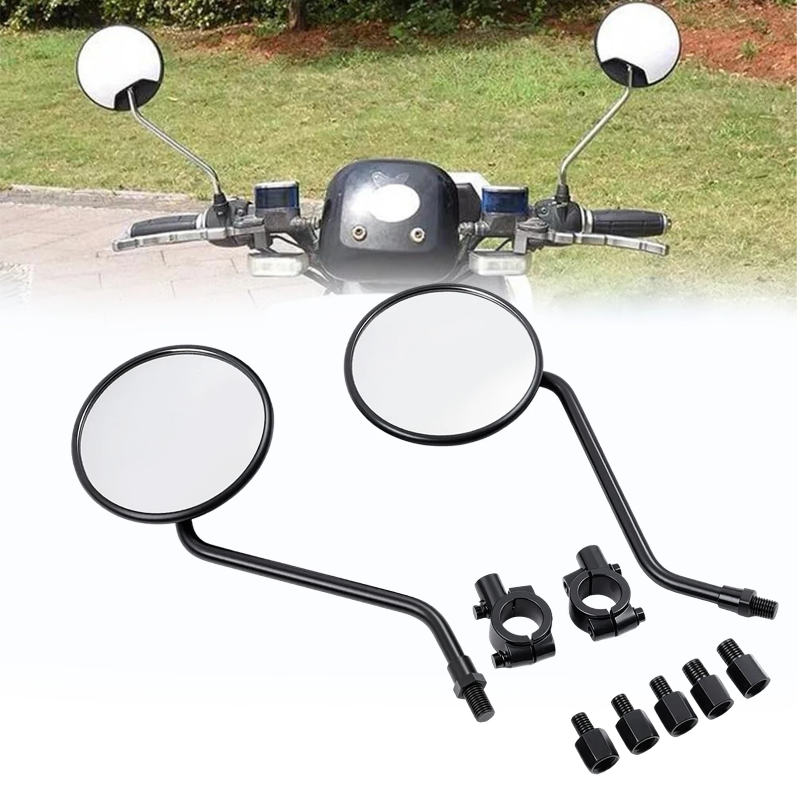 

2pcs 10mm Universal Motorcycle Rearview Mirrors Handle Bar End Side Round Mirrors Aluminum for Honda Suzuki Yamaha Kawasaki