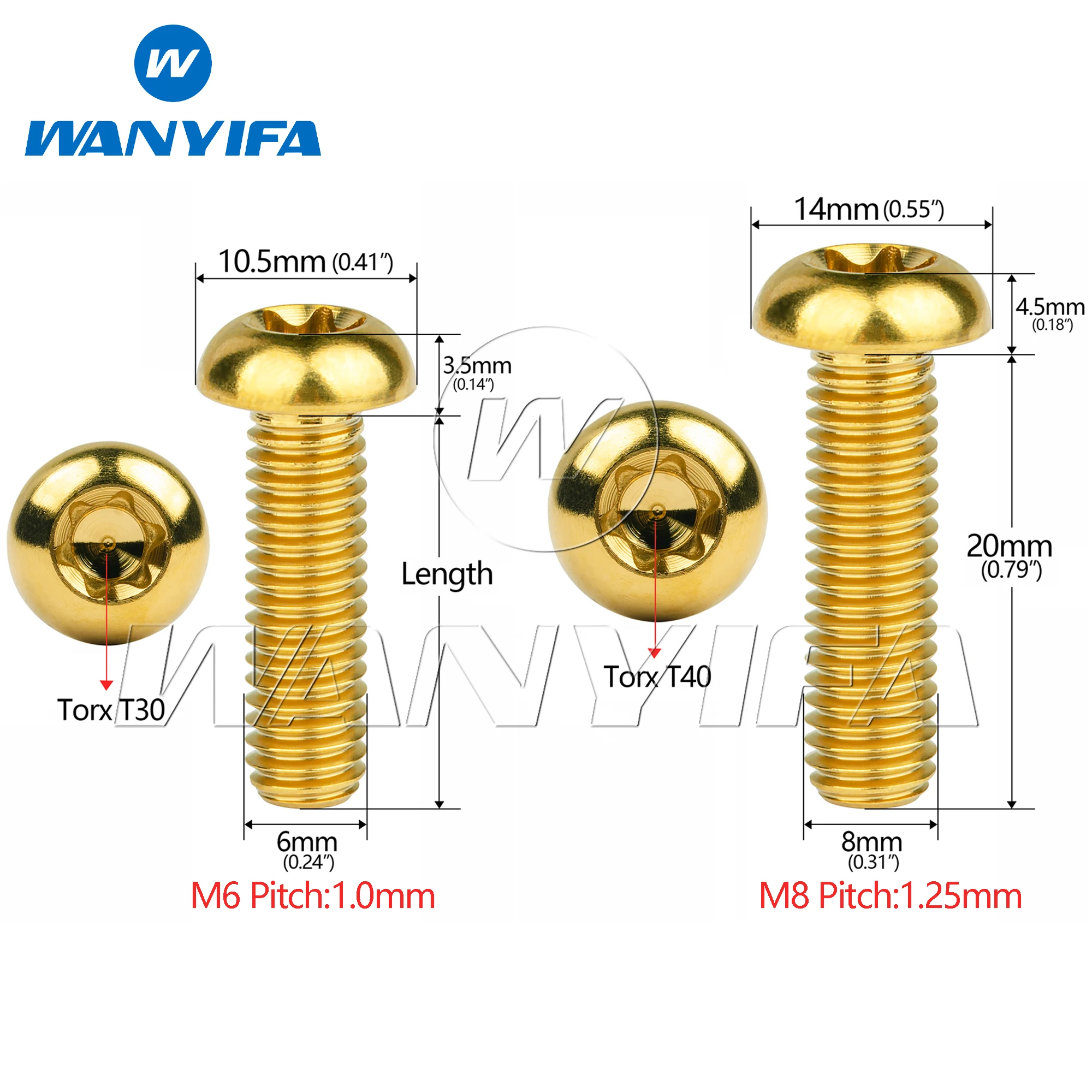 Wanyifa Titanium Bolt M6/M8x10 15 20 25 30 35mm Button Torx T30 Head Screw for Bike Bike Motorcycle Car Fixing Fasteners