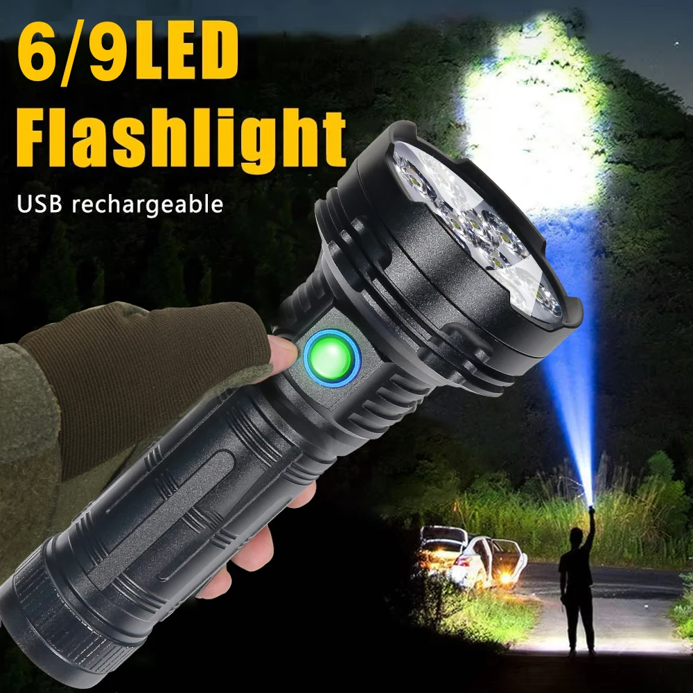 F99 9/6 Powerful LED Flashlight USB Rechargeable Tactical Torch Super Bright Outdoor Working Light Emergency Waterproof Lantern