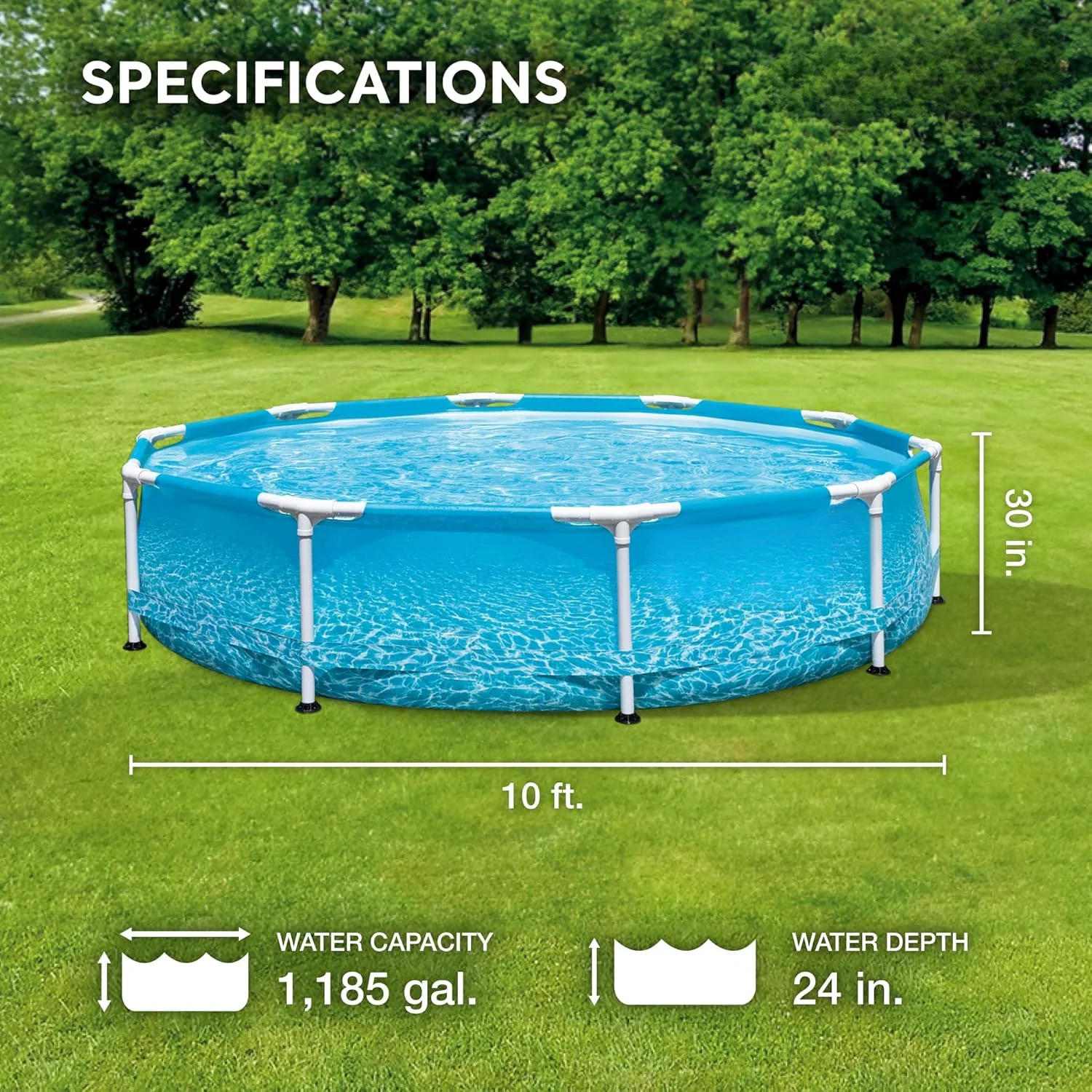 

28206EH Large Round Above Ground Swimming Pool with Reinforced Sidewalls and Metal Frame for Backyard or Outdoor Use