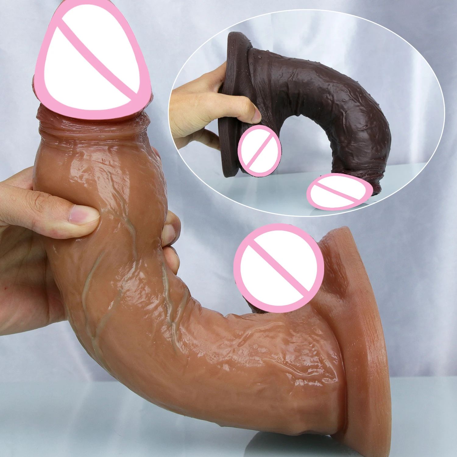 Realistic Soft Big Brown Dildo Double Silicone Masturbators Black Penis Anal Sex Toys for Man Woman Powerful Suction Cup Dick