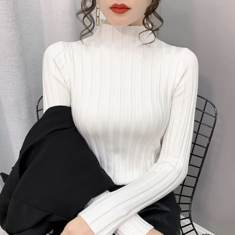 

2023 Autumn and Winter New Women Sweater Warm Cashmere Sweater Loose Large Size Top Half Turtleneck Knitted Bottoming Shir