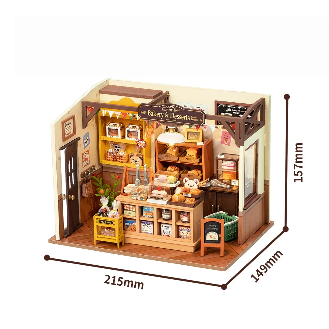 نموذج متجر المخابز الخشبي، مجموعة تجميع منزل مصغر ثلاثي الأبعاد DIY، هدية إبداعية للأطفال والكبار #5