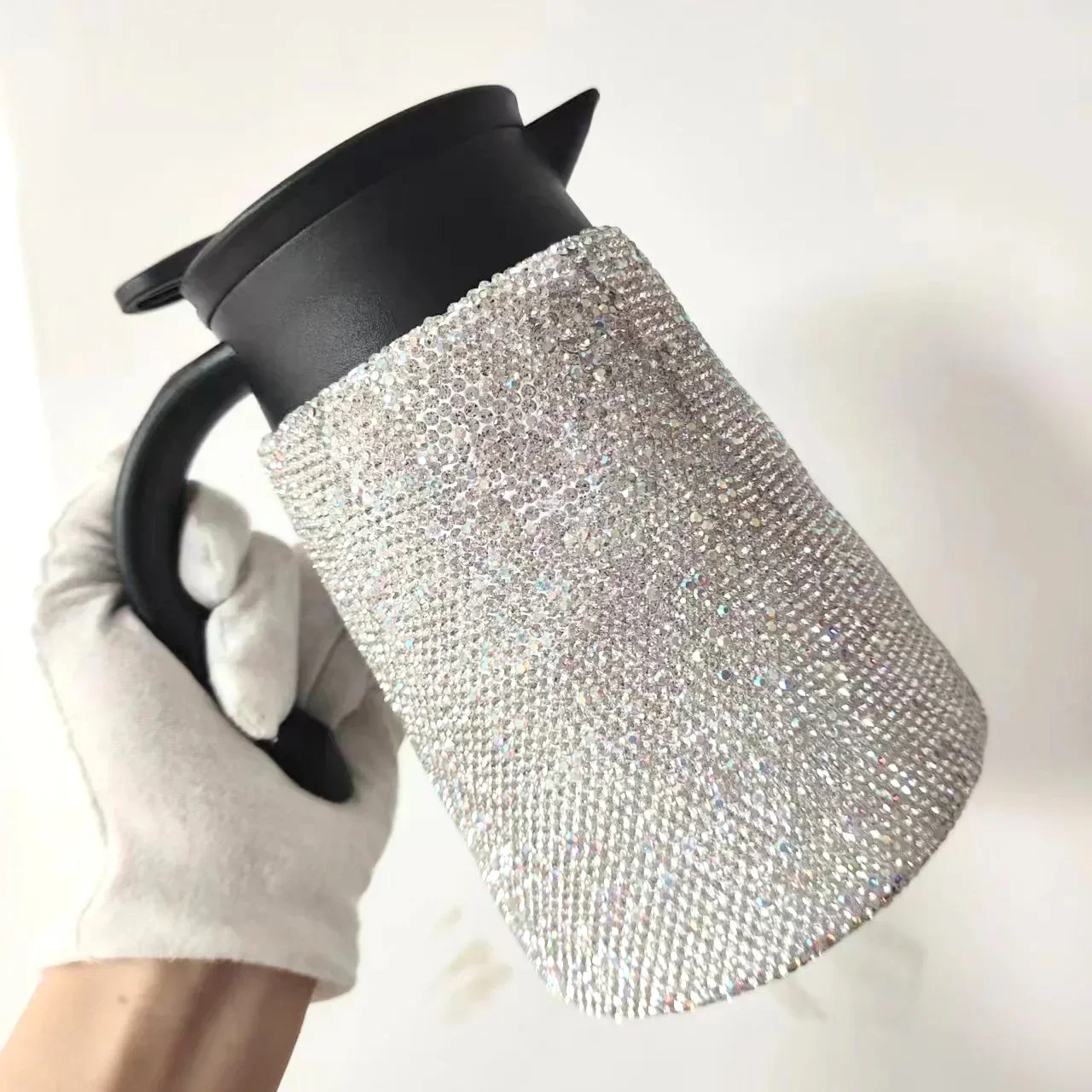 Sparkling Rhinestone Water Bottle Coffee Pot Double Wall Stainless Steel Thermos Bottle Vacuum Insulated Flasks With Handle