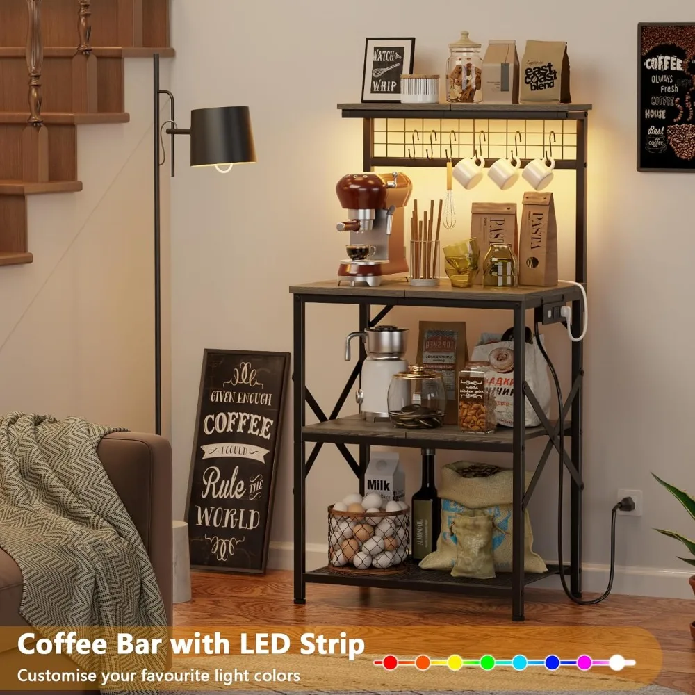 with Power Outlet and LED Light, Small Coffee Bar Station