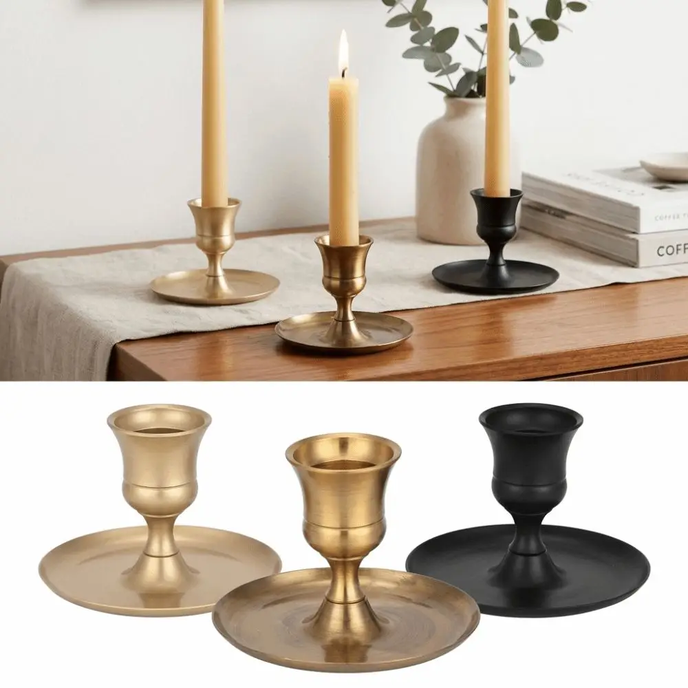 Matte Black Candlestick Holder Short Height Vintage Style Candle Holder Decor Candlestick Decor Western Restaurant Decoration