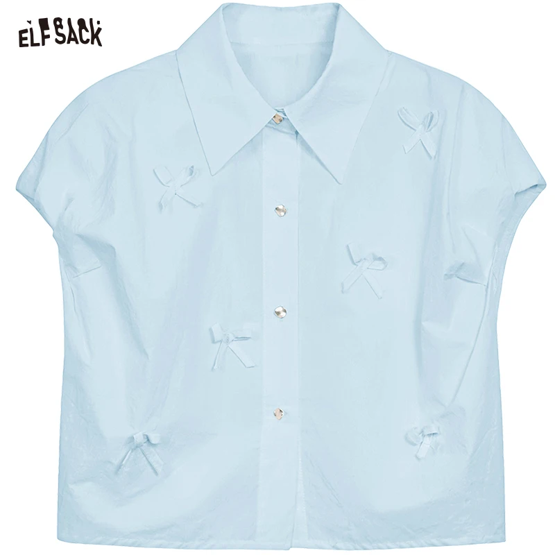 ELFSACK 2025 Summer New Arrivals Bow Shaped Little Flying Sleeve Chic Sweet Shirt For Women