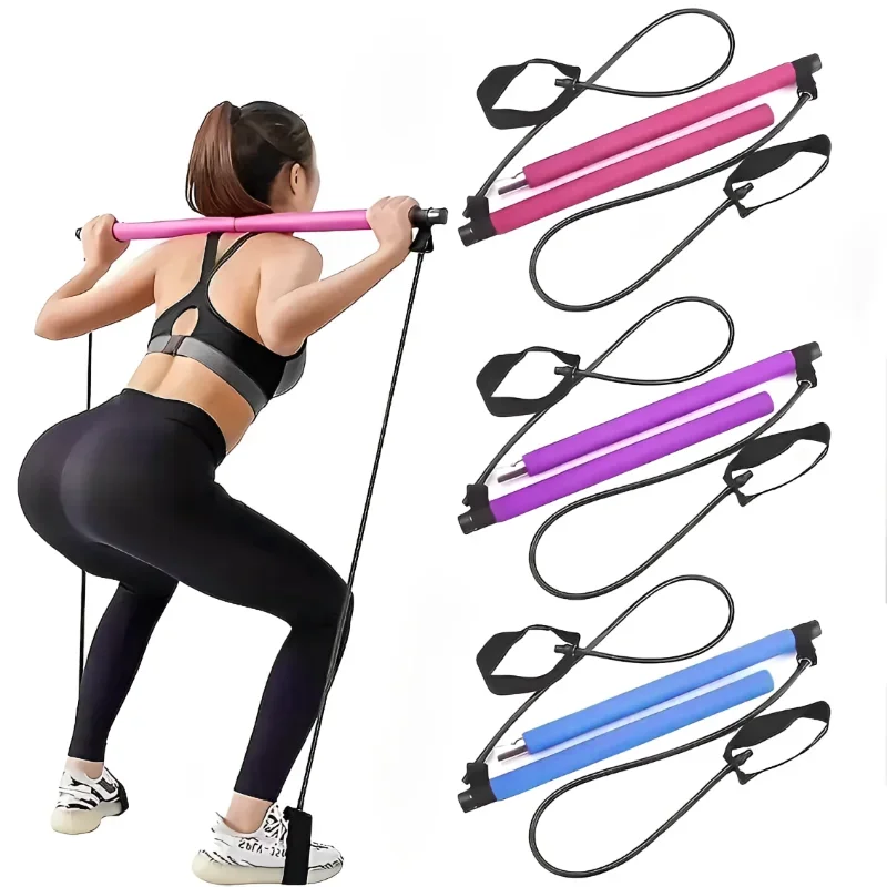 New Portable Yoga Pilates Bar Stick With Resistance Band Home Gym Muscle Toning Fitness Stretching Sports Body Workout Exercise