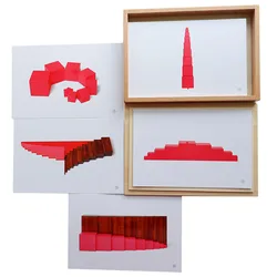 Montessori Pink Tower、 Brown Stair and Long Red Rods Sensorial Cards With Wood Box ,Montessori Toys Materials for Toddlers