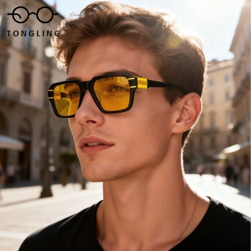 

2026 Top-Notch Fashionable Men New Style Square Women Retro High-End Trendy Simple Unique Fashion Outdoor Multi-Color Sunglass