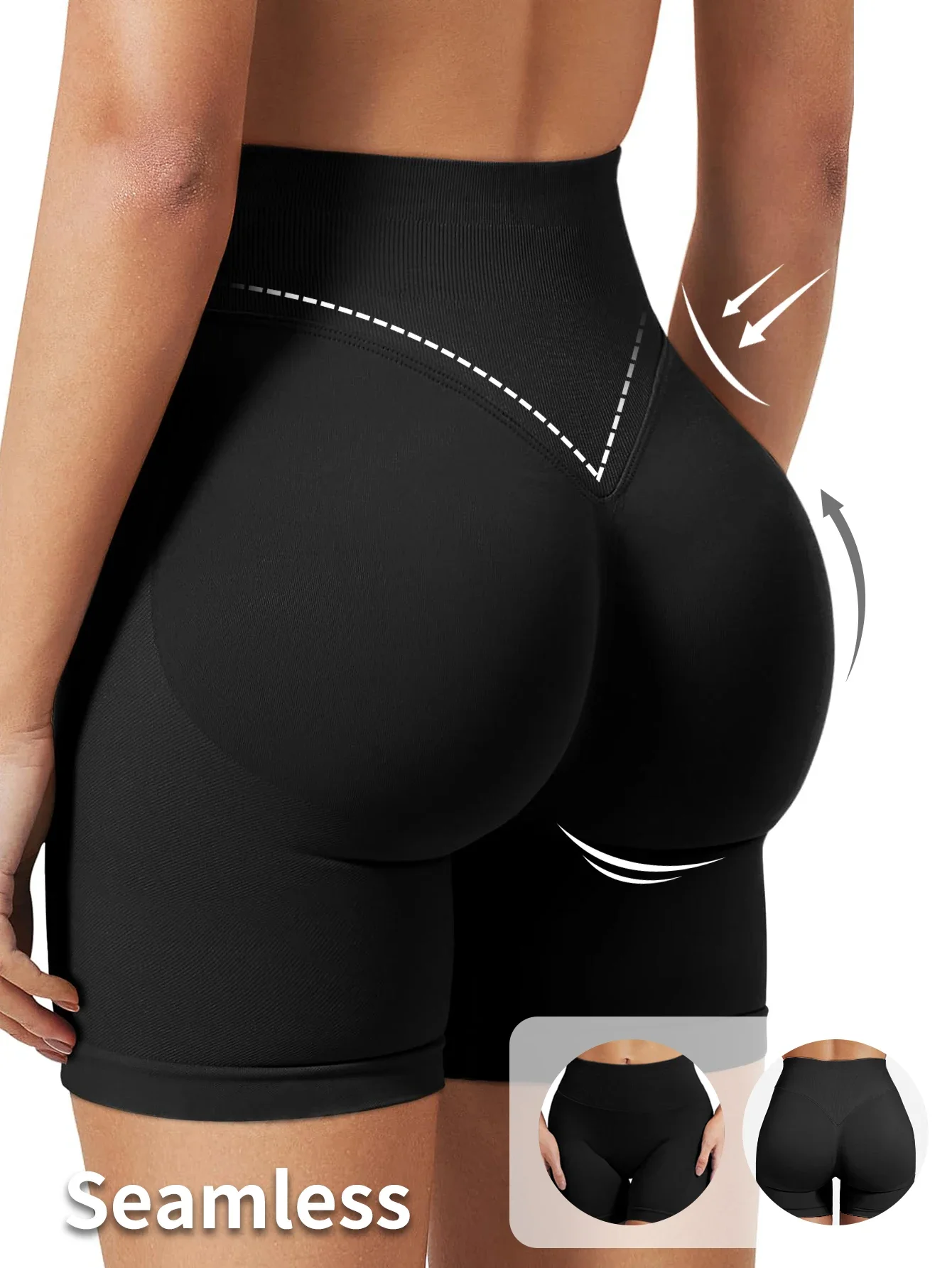 شورت يوجا للياقة البدنية عالي التمدد لرفع الورك مع أرداف خوخية ولا خطوط محرجة، شورت تدريب بيلاتيس متوسط الكثافة