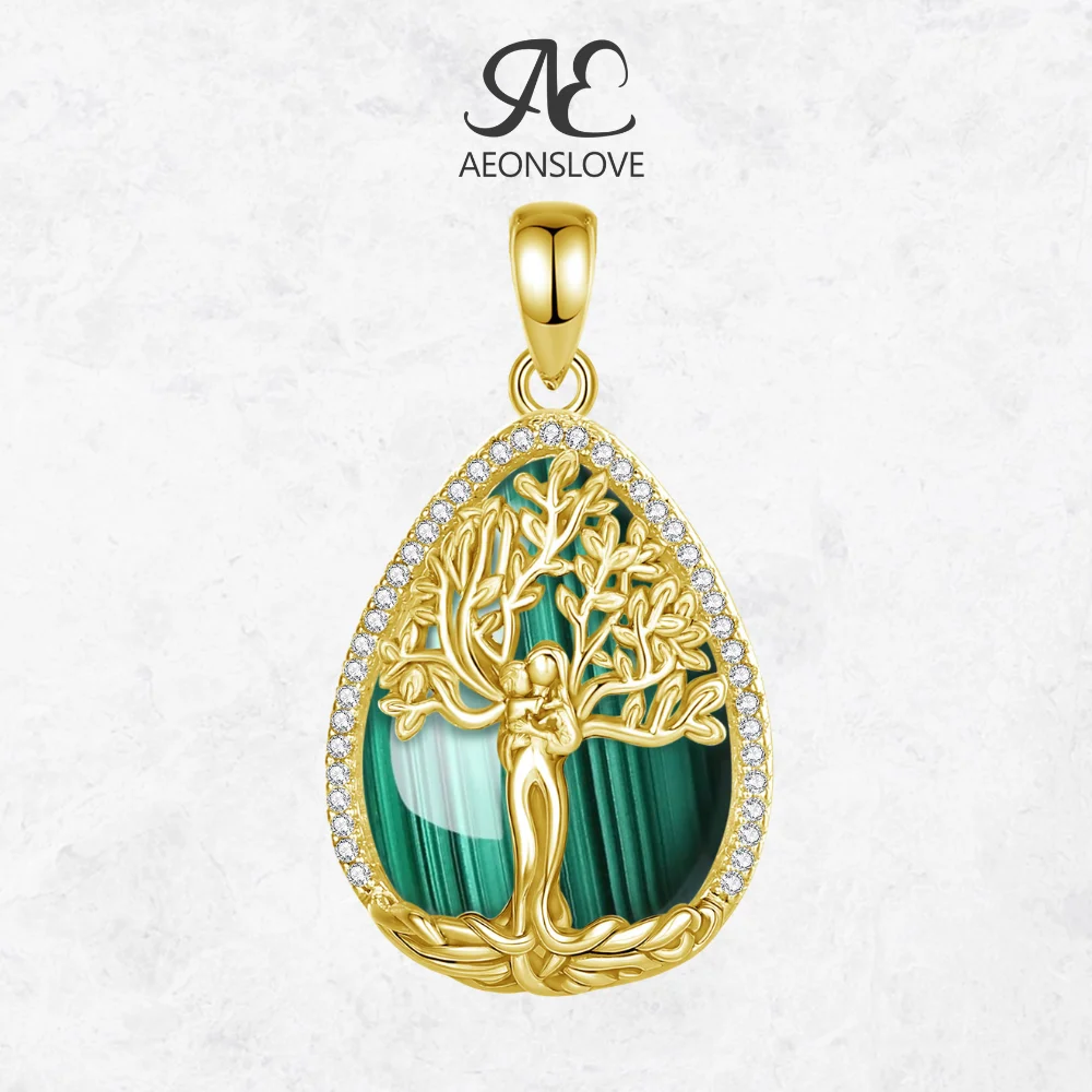 

AEONSLOVE Tree of Life Malachite Necklace Teardrop Crystal Pendant Spiritual Jewelry Mothers Day Gift for Women Wife Grandmother