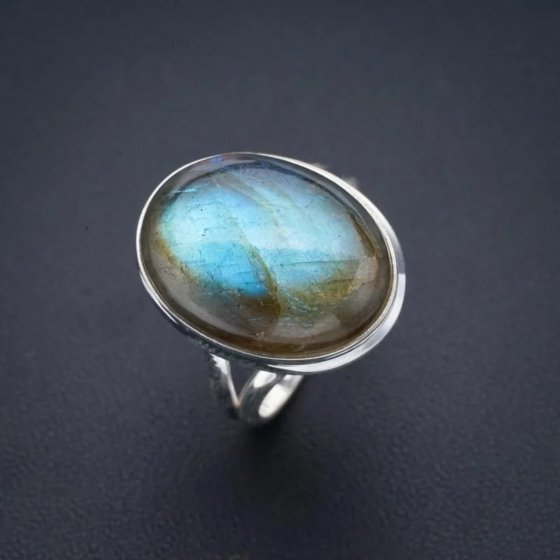 

StarGems Natural Labradorite Handmade 925 Sterling Silver Ring 8.5 F0186