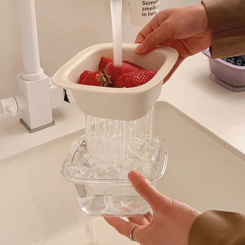 Creative Cute Thickened Double Layer Mini Drain Basket Multi-functional Household Fruit Snack Storage Basket Kitchen Accessories