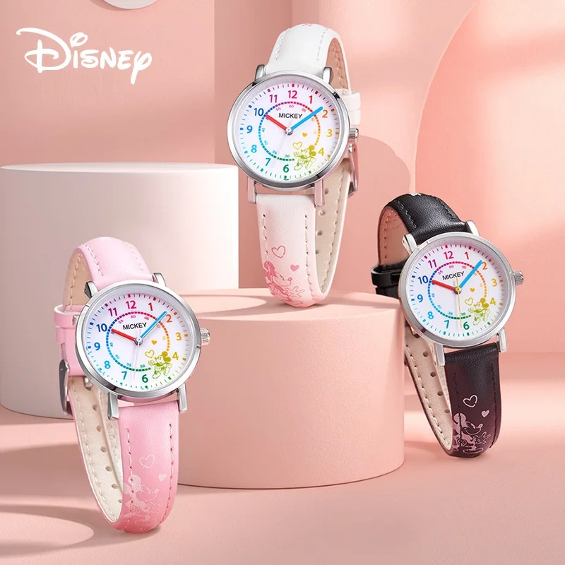 Disney Original Cartoon Mickey Minnie Mouse Waterproof Teenagers Student Children Quartz Wristwatch Boys Girls Kid Clock Graffit