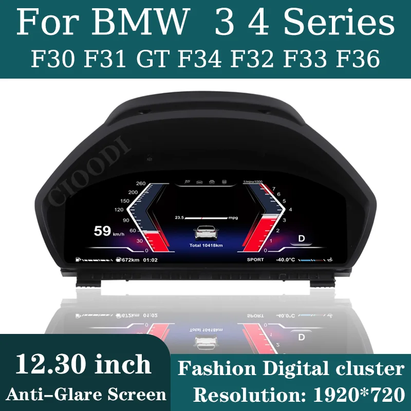 

12.3" Digital Instrument Cluster For BMW 3 4 Series F30 F31 GT F34 F32 F33 F36 Virtual Cockpit Speedometer Counter Dashboard