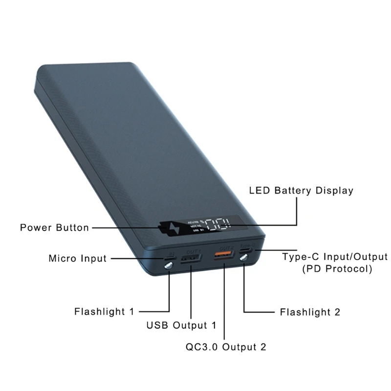 Detachable 10x18650 Battery Case QC3.0 USB LCD Display DIY Power Bank Shell Portable External Box Battery Power Box
