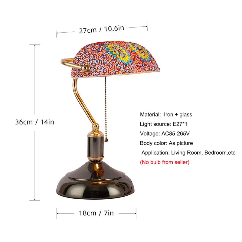 Featured Handmade Glass Lamp Vintage Bank Desk Lamp Bedroom Living Room Dining Room Hotel Homestay Mosaic Glass Desk Lamp