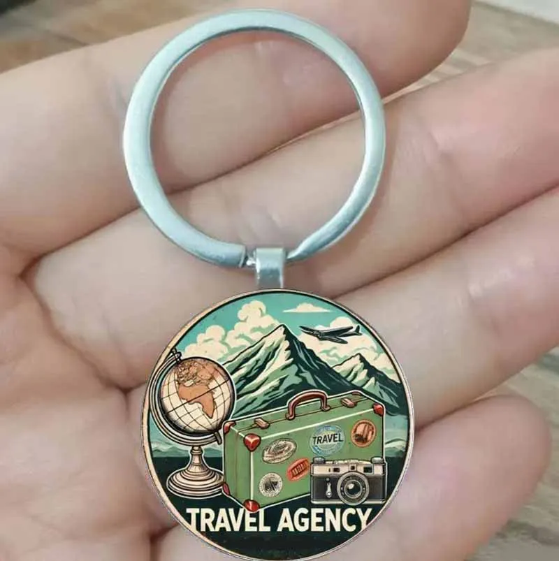 

Retro design globe, mountains, and airplane, antique camera and luggage - suitable for travelers, adventurous friends, and nosta