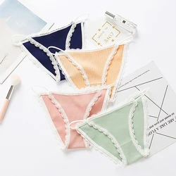 Women's Sexy Briefs Thin Strap Hollow Lace Panties Soft Lingerie Low Rise Panties Breathable Female Underwear Solid Underpants