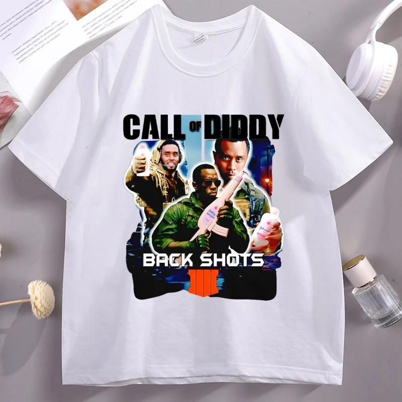 Call of Diddy Back Shots T-shirts for Men Women Casual Round Neck Short-sleeved T Shirt Printed Streetwear Male Clothing Y2k