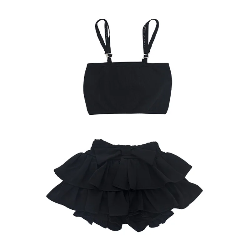 Costume da ballo jazz per ragazze Top in rete di pizzo nero Gonna Catwalk Concerto Bambini Stile Kpop Abbigliamento da strada Abiti da spettacolo