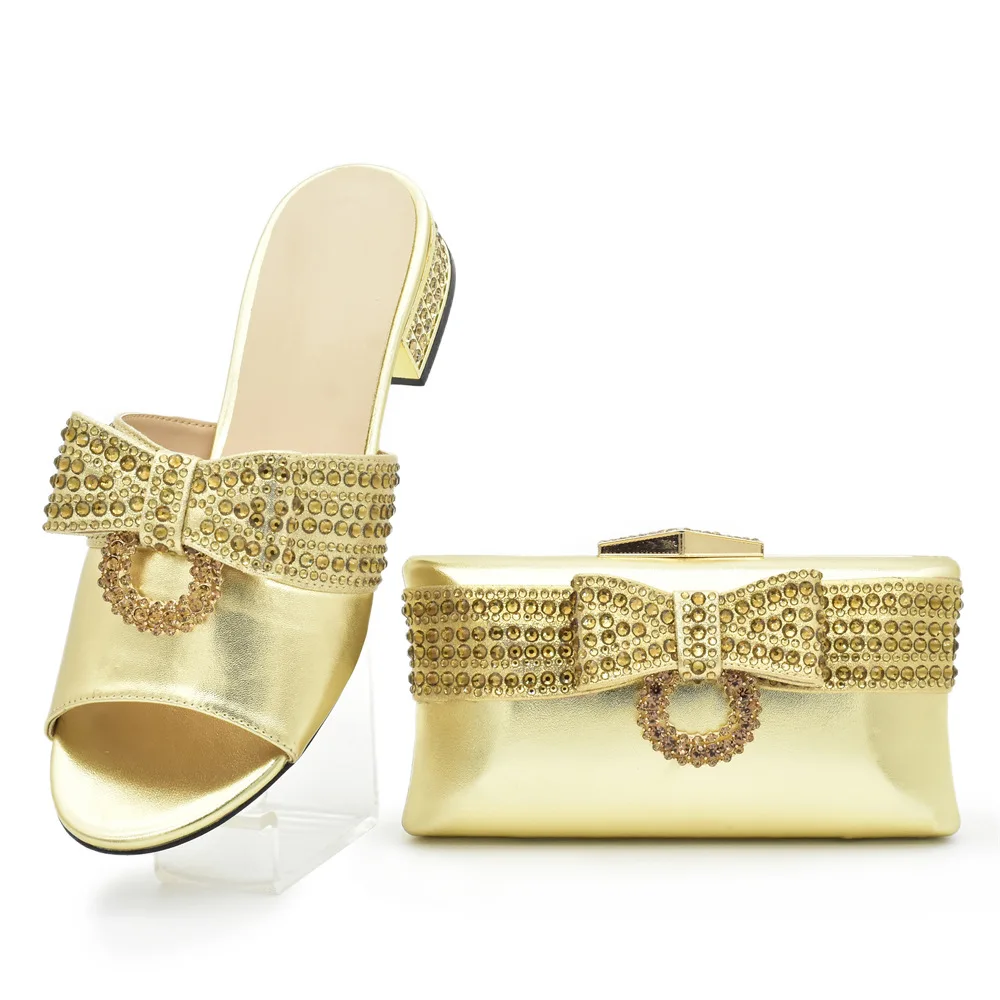 

New Arrival Green Color Nigerian Shoes and Matching Bags Set Italian Ladies Shoes and Bags To Match Set Decorated with Rhinstone