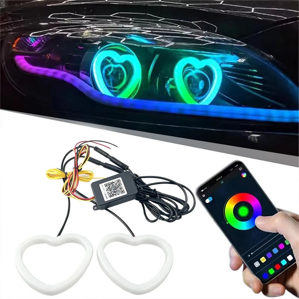 

2x RGB Love Shape APP Control Light LED Angel Eyes Halo Ring Fog Light Headlight Retrofit