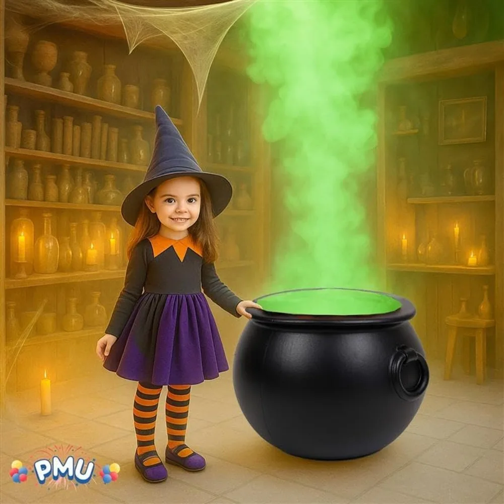 وعاء مرجل الهالوين مقاس 22 بوصة من PMU، وعاء ساحرة بلاستيكي أسود للحلوى، مناسب للديكورات الداخلية والخارجية