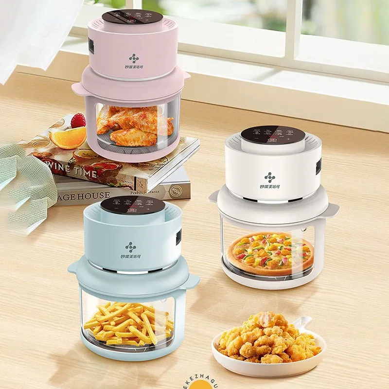 فرن كهربائي منزلي بسعة كبيرة سعة 3 لتر جديد 2026 مع مقلاة هوائية، صانع قلي فرنسي بيج، مقلاة مرئية هدية #6