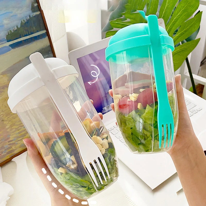 1pc  1L Portable Kids Breakfast Salad Cup With Fork School Lunch Box Food Storage Box Yogurt Oatmeal Cereal Milk Cup