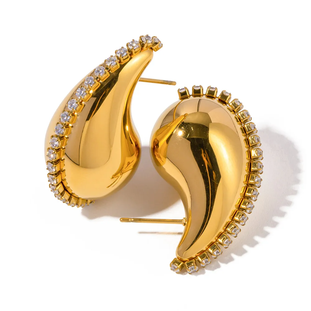 

Stainless Steel PVD 18K Gold Plated Tarnish Rhinestoned Water Drop Earrings For Woman Jewelry Wholesale 2023 Trendy