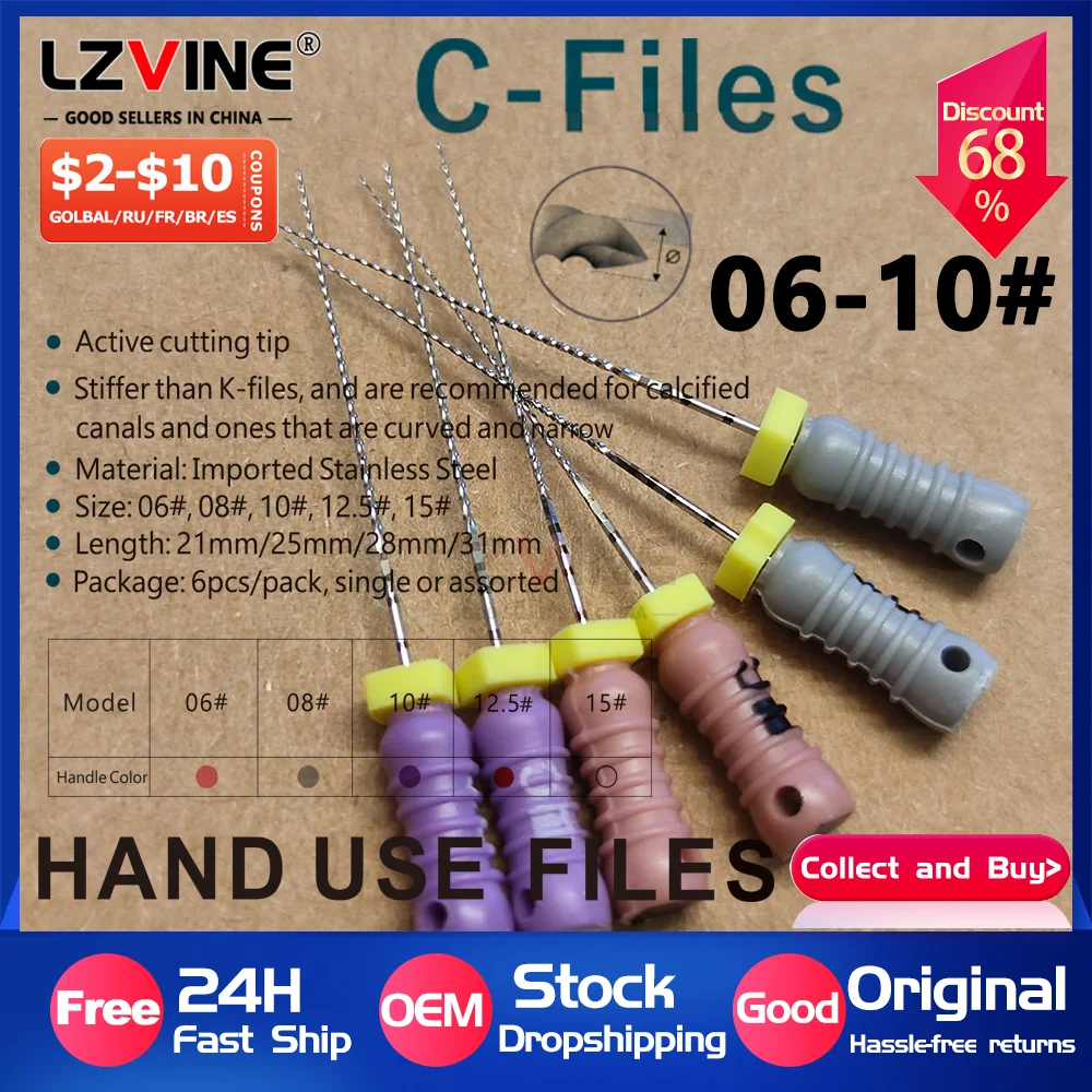 

Dental C + files Endodontic Pilot Stainless Steel C Files 6-10# 6pcs/pack Root Canal File 25mm/21Dentistry Endodontia Treatment