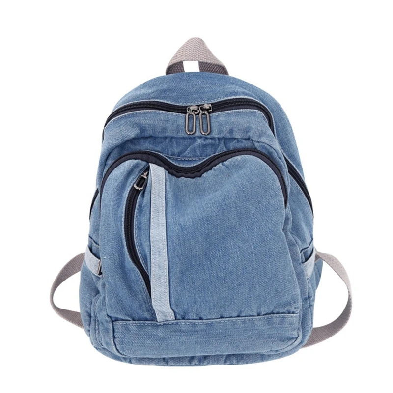 Exquisite Daypack School Bag Denim Rucksack Blue Jean Backpack Double Shoulder Schoolbag Gift