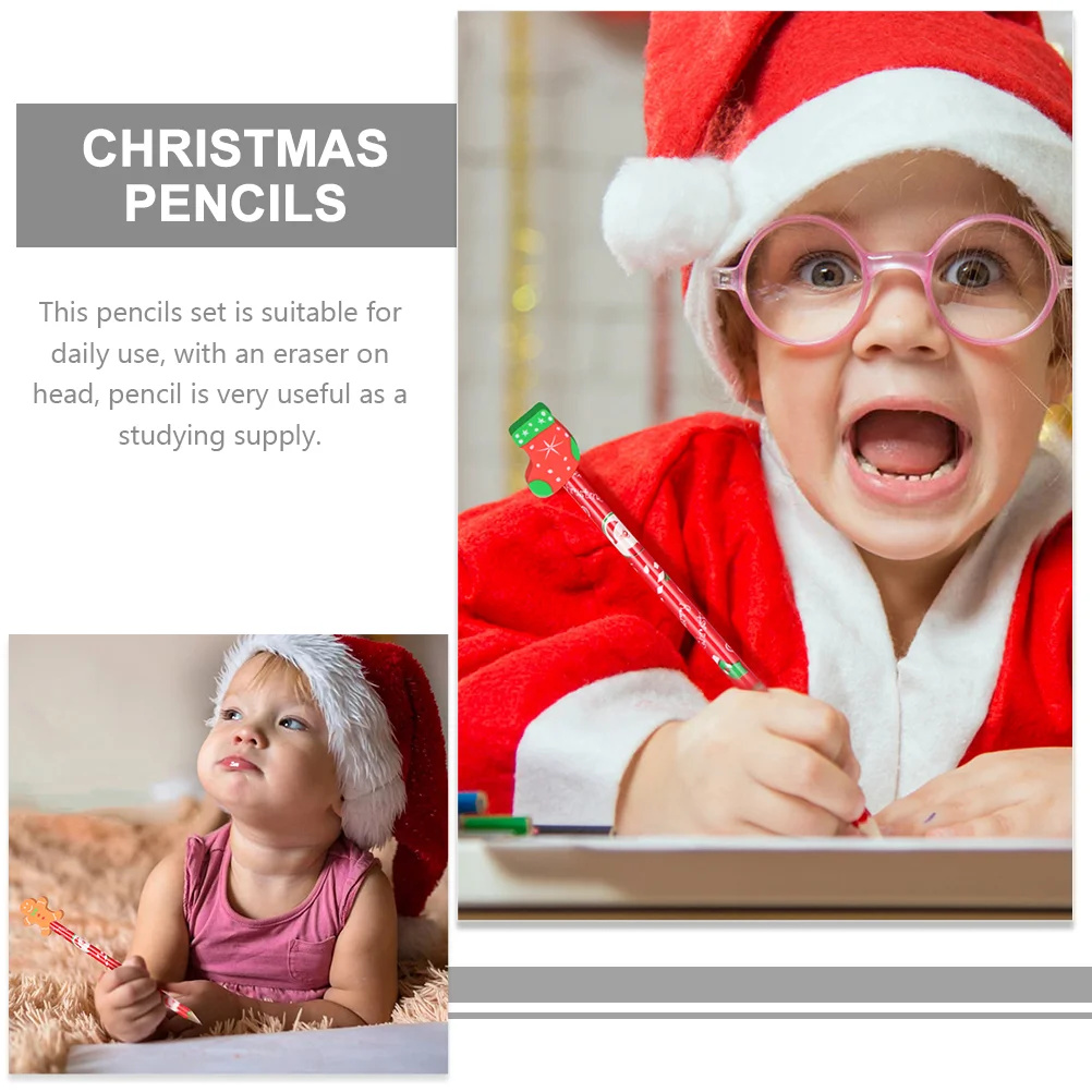 24 Pcs Christmas Children's Gift Pencil Kindergarten School Prize Eraser-Tipped 24pcs (Christmas Mixed) Pencils for Sketching