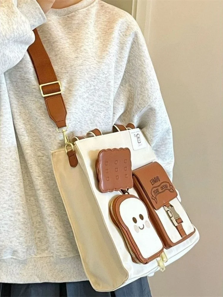 Cartoon Toast Cookie Pocket Big Capacity Women Fashion Underarm Bag Streetwear Shoulder Handbags Tote Bags