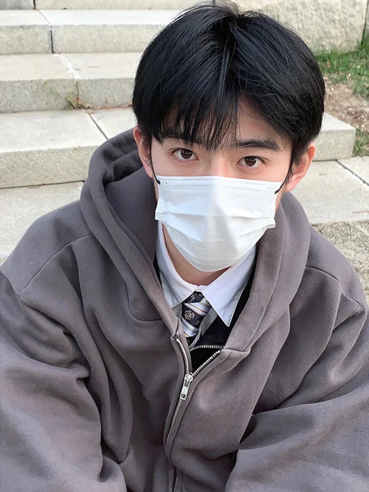 

Double Zipper Hoodie Men's Spring Autumn Heavyweight Hardwearing American Sle Open Cardigan Jaet Advanced Feeling Teenage...