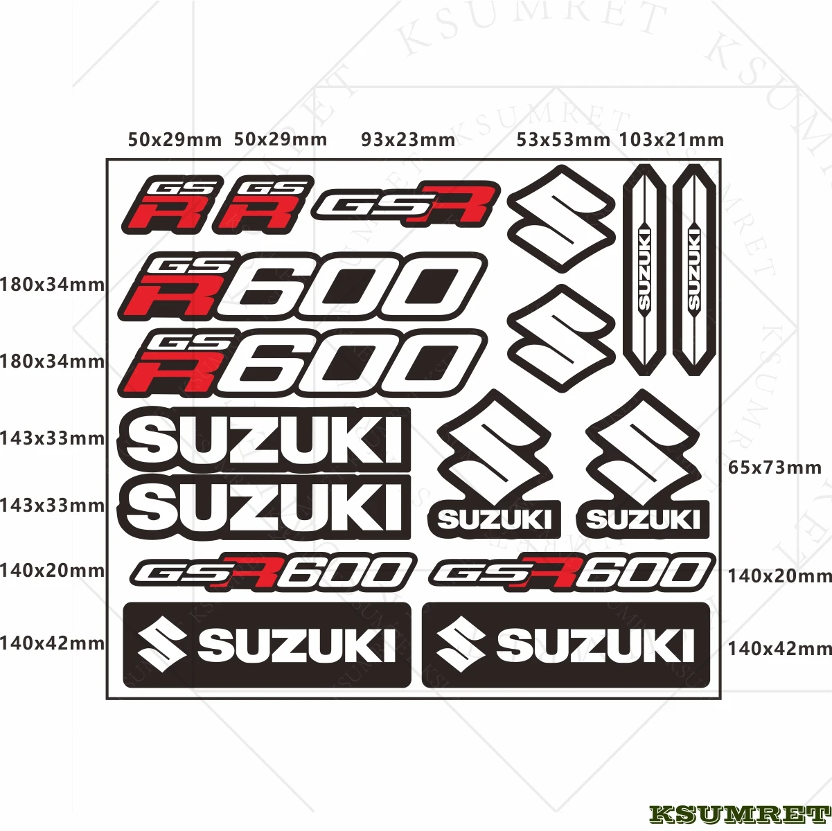 الفينيل لسوزوكي دراجة نارية ملصقات GSR600 شعار مائي عاكس للماء