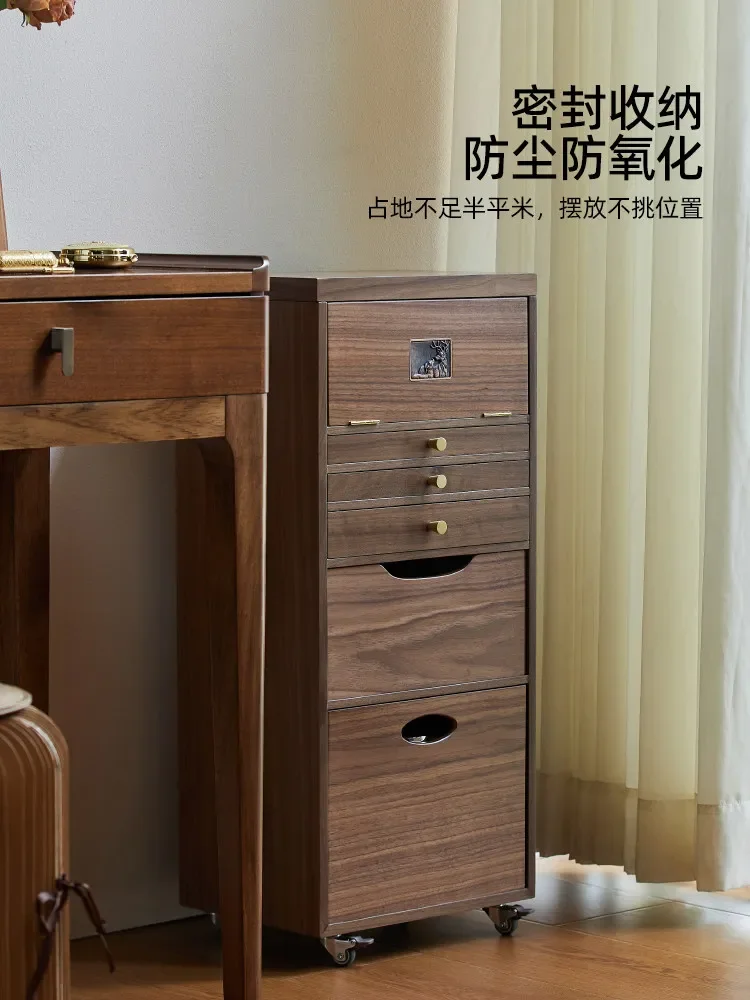 Retro multi-layer makeup storage necklace bracelet jewelry box bedroom makeup room movable floor-to-ceiling integrated cabinet