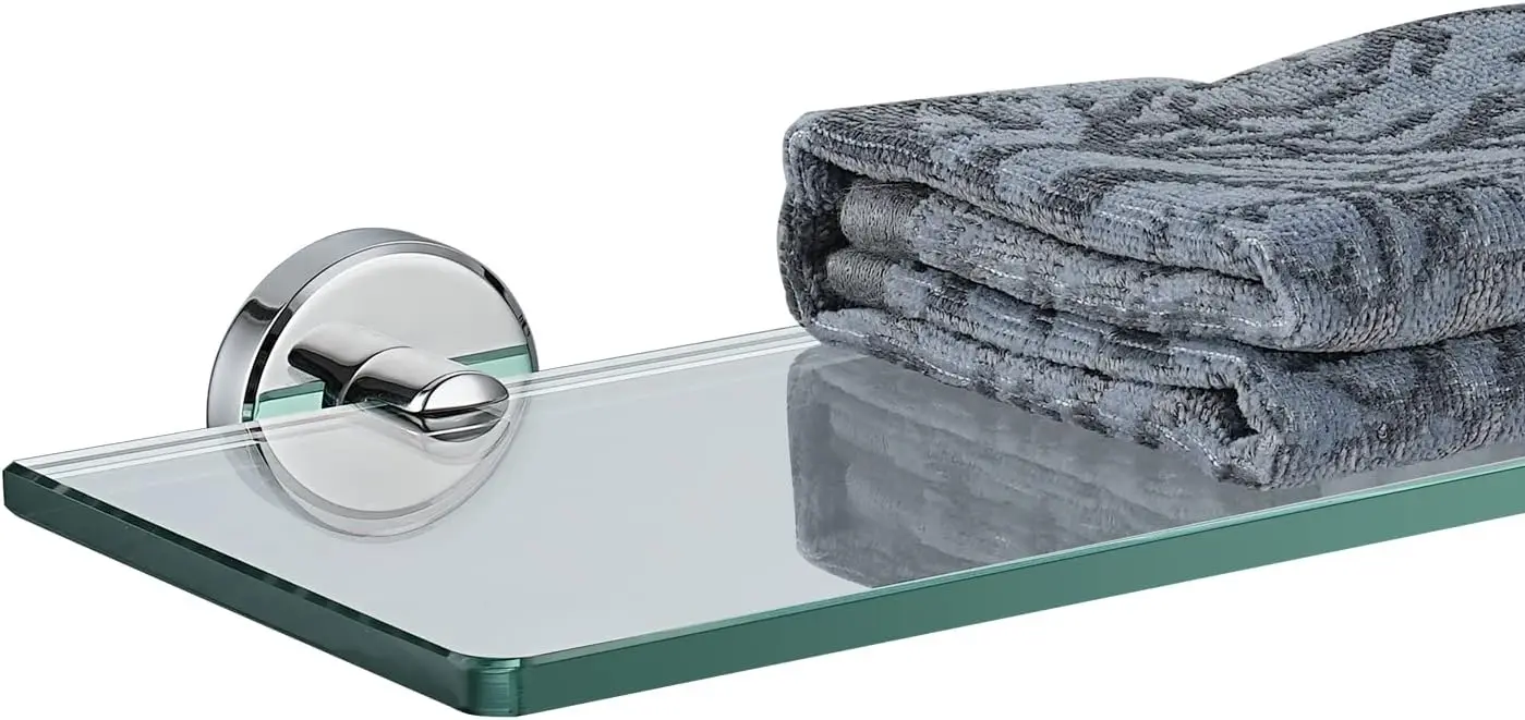 

Стеклянная полка для ванной комнаты, хромированная, из закаленного стекла, для хранения в душе, 20x5 дюймов, из нержавеющей стали 304, полированная, хромированная, настенная
