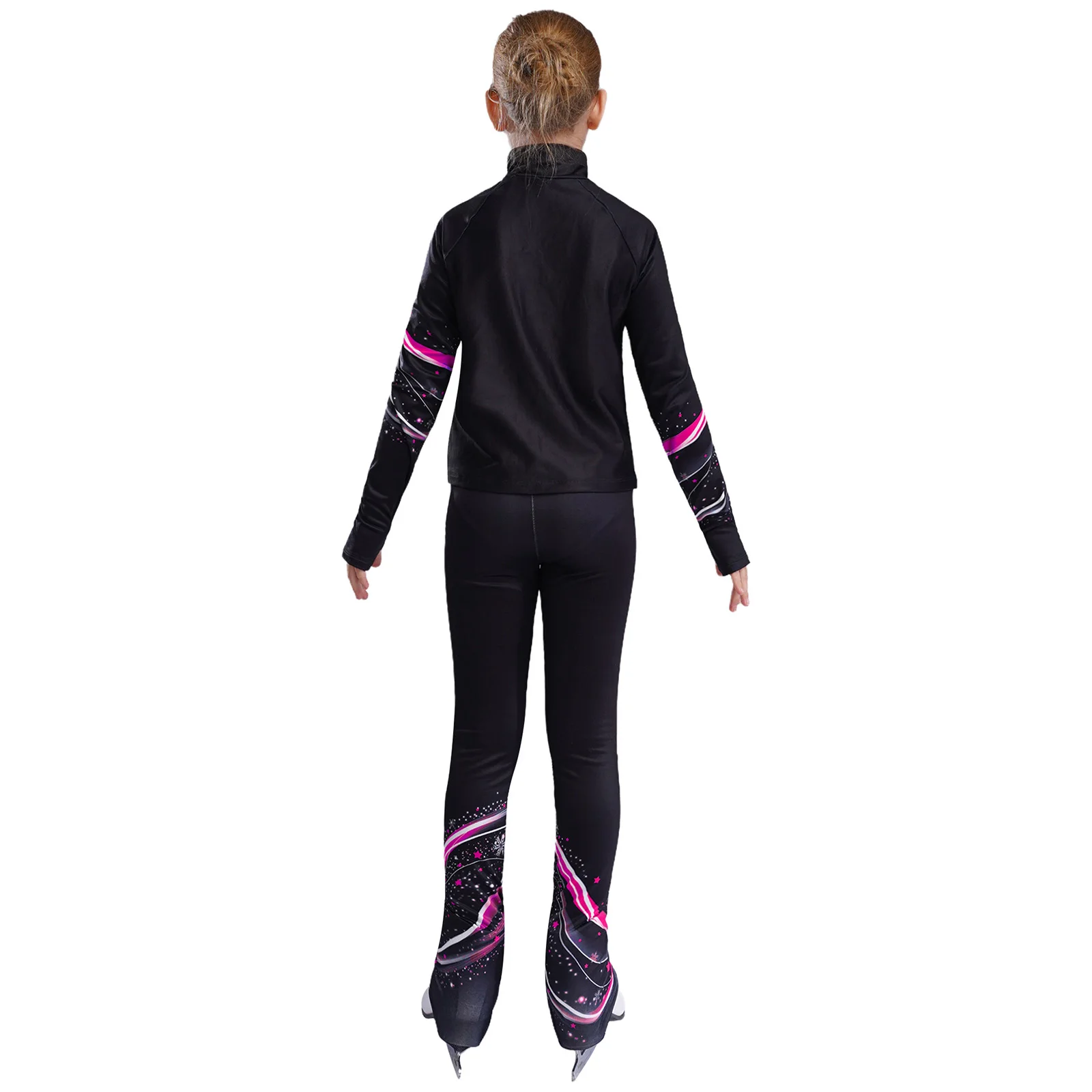 Kids Girls Fleece Figure Skating Sweatshirt Jacket with Leggings Pants Set for Gymnastics Dance Practice Yoga Workout Training